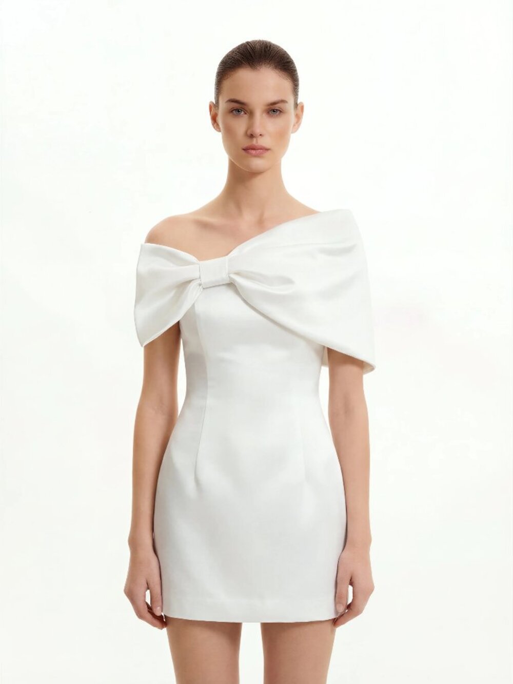 JW PEI Satin Asymmetric Bow Mini Dress - White